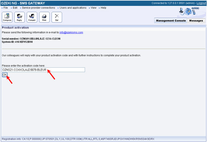 activation using a code received in e-mail