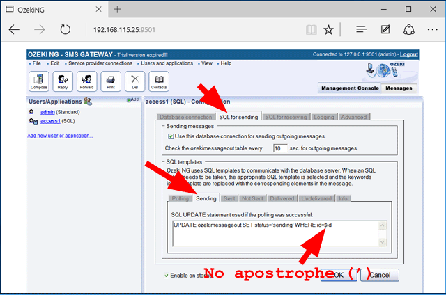 modify the sending sql template
