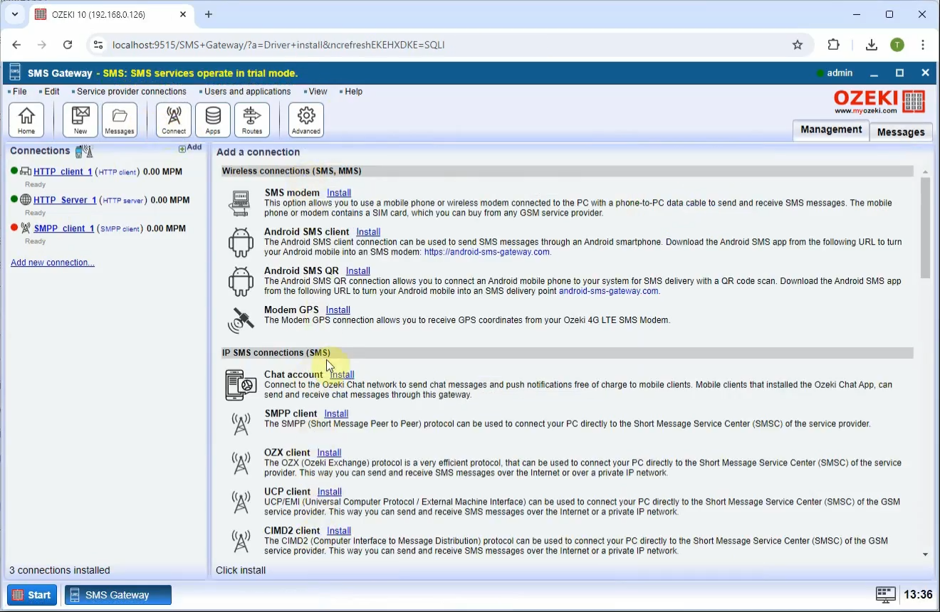 Connections interface