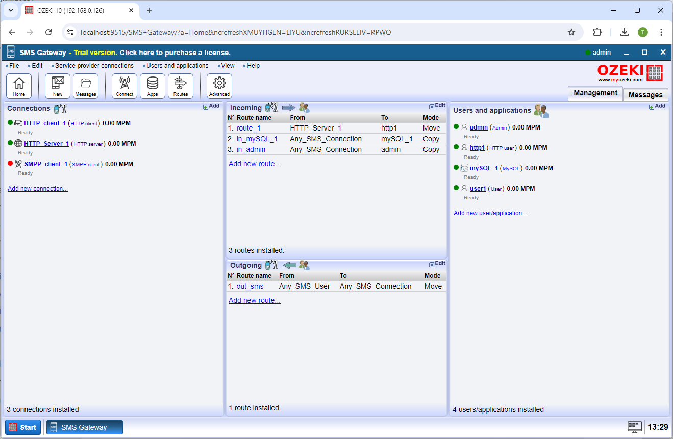 sms gateway graphical interface